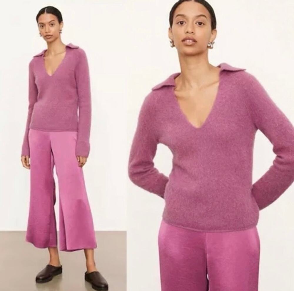 VINCE. Brushed Alpaca Wool Blend Collared Polo V-Neck Soft Cozy Sweater - Small
